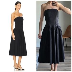WeWoreWhat Strapless Corset Midi Dress in Black, Size 0, Drop Waist Corset Dress